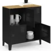 Buffet d'appoint casier 70 cm 4 portes en métal noir plateau bois design industriel