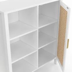 Buffet d'appoint 3 étagères et placard de 70 cm blanc avec cannage