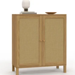 Buffet d'appoint vintage 70 cm 2 portes effet cannage