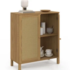 Buffet d'appoint vintage 70 cm 2 portes effet cannage