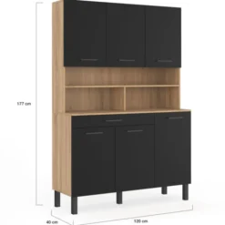 Buffet de cuisine noir et bois 120 cm