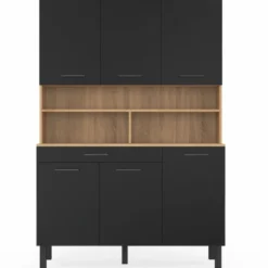Buffet de cuisine noir et bois 120 cm