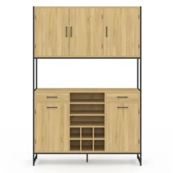Buffet de cuisine 5 portes et range-bouteilles design industriel 120 cm