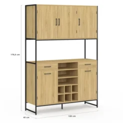 Buffet de cuisine 5 portes et range-bouteilles design industriel 120 cm