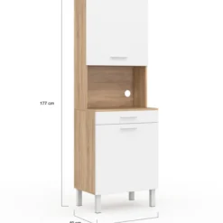 Buffet de cuisine vaisselier blanc et bois façon hêtre 60 cm