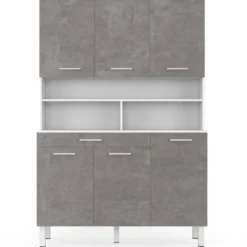 Buffet de cuisine vaisselier effet béton et blanc 120 cm