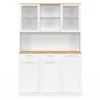 Buffet de cuisine vitré 120 cm 5 portes et 1 tiroir blanc et plateau façon hêtre