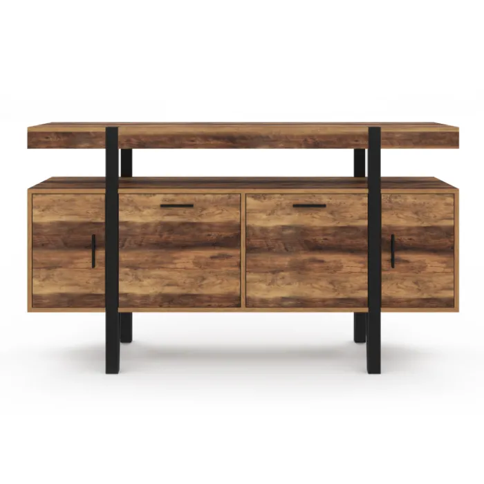Buffet de salon industriel 4 portes bois et noir