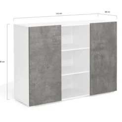 Buffet effet béton et blanc 2 portes