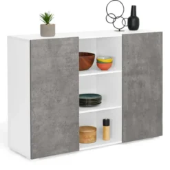 Buffet effet béton et blanc 2 portes