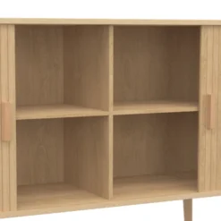 Buffet en bois 140 cm effet lattes avec 2 portes coulissantes
