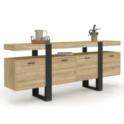 Buffet enfilade 200 cm 4 portes avec niche bois et noir