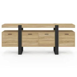 Buffet enfilade 200 cm 4 portes avec niche bois et noir