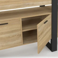 Buffet enfilade 200 cm 4 portes avec niche bois et noir