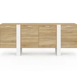 Buffet enfilade 200 cm 4 portes bois et blanc