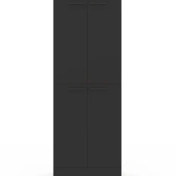 Buffet haut armoire de cuisine H.160 cm 4 portes avec rangements façon hêtre et noir