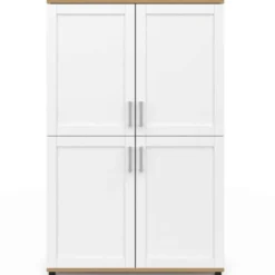 Buffet haut blanc et bois avec 4 portes 125 cm