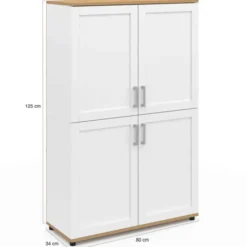 Buffet haut blanc et bois avec 4 portes 125 cm