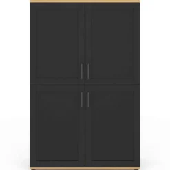 Buffet haut noir et bois avec 4 portes 125 cm