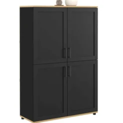 Buffet haut noir et bois avec 4 portes 125 cm