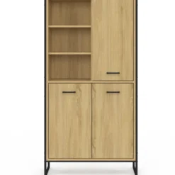Buffet haut style industriel 160 cm bois et métal avec rangement