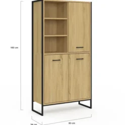 Buffet haut style industriel 160 cm bois et métal avec rangement