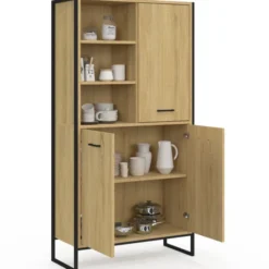 Buffet haut style industriel 160 cm bois et métal avec rangement