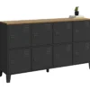 Buffet industriel casier 139 cm avec 8 portes en métal noir et plateau bois