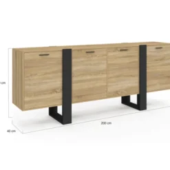 Buffet industriel 200 cm enfilade XXL bois et noir