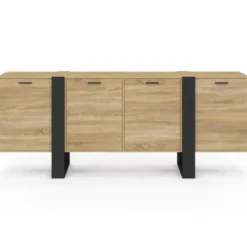 Buffet industriel 200 cm enfilade XXL bois et noir