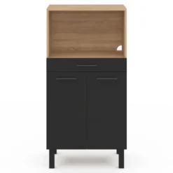 Buffet mi-haut 60 cm avec 1 tiroir et 2 portes façon hêtre et noir