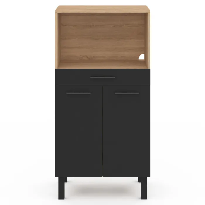 Buffet mi-haut 60 cm avec 1 tiroir et 2 portes façon hêtre et noir