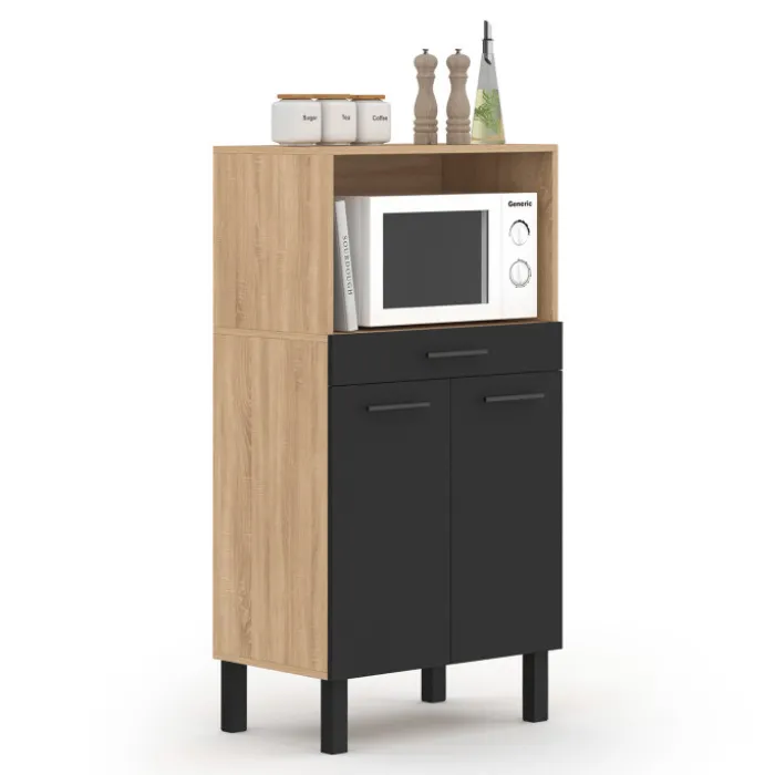 Buffet mi-haut 60 cm avec 1 tiroir et 2 portes façon hêtre et noir