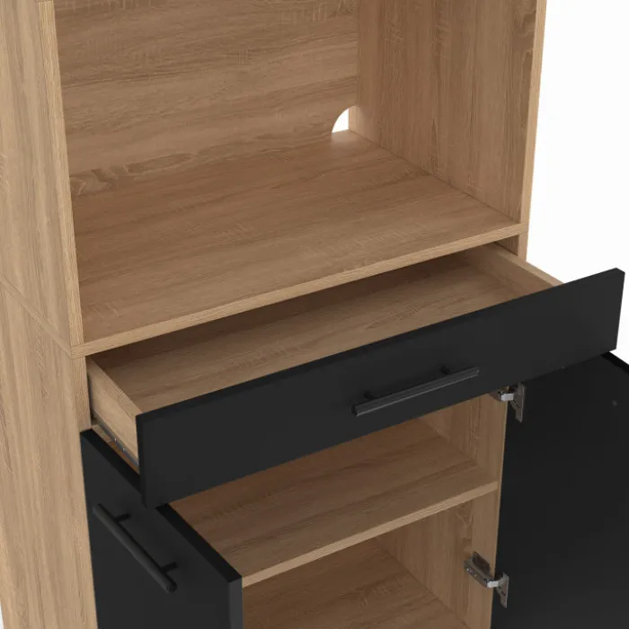 Buffet mi-haut 60 cm avec 1 tiroir et 2 portes façon hêtre et noir
