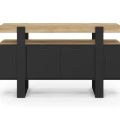 Buffet noir avec plateau bois 140 cm 4 portes
