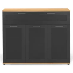 Buffet noir et bois 3 portes et 1 tiroir