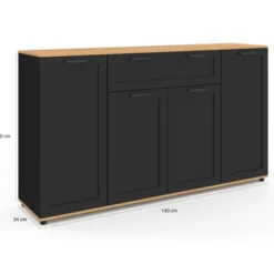 Buffet noir et bois 4 portes 1 tiroir