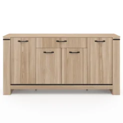Buffet 4 portes avec tiroir bois clair 160 cm