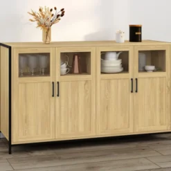 Buffet 4 portes avec vitrines 140cm design industriel