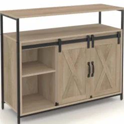 Buffet portes coulissantes grange bois clair effet vieilli