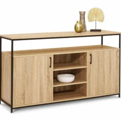 Buffet 2 portes industriel avec 3 étagères 140 cm