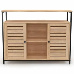 Buffet portes persiennes bois et métal noir