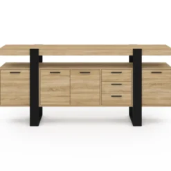 Buffet salon XXL 180 cm bois et noir 4 portes et 3 tiroirs