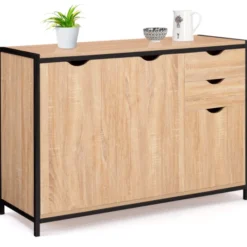 Buffet style industriel bois et métal noir 110 cm