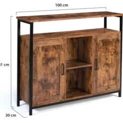 Buffet style industriel 2 portes effet bois vieilli 100 cm