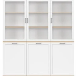 Buffet vaisselier 160 cm meuble de cuisine 6 portes blanc et bois