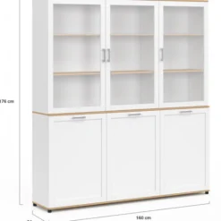 Buffet vaisselier 160 cm meuble de cuisine 6 portes blanc et bois