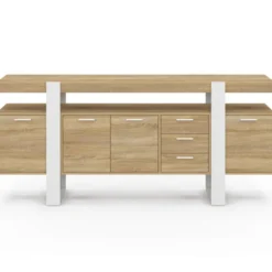 Buffet XXL bois et blanc industriel 180 cm 4 portes 3 tiroirs