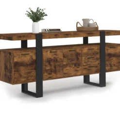 Buffet XXL bois et noir à l’effet vieilli de 180 cm avec 4 portes et 3 tiroirs