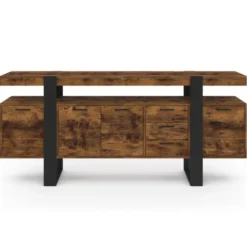 Buffet XXL bois et noir à l’effet vieilli de 180 cm avec 4 portes et 3 tiroirs